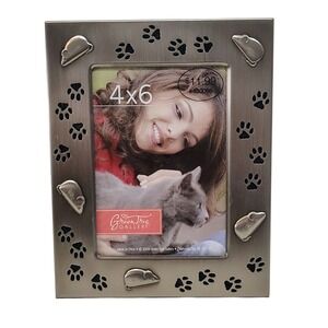 Green Tree Gallery 4x6‎ Photo Frame Silver Tone Paw Print Mouse Design Desk
